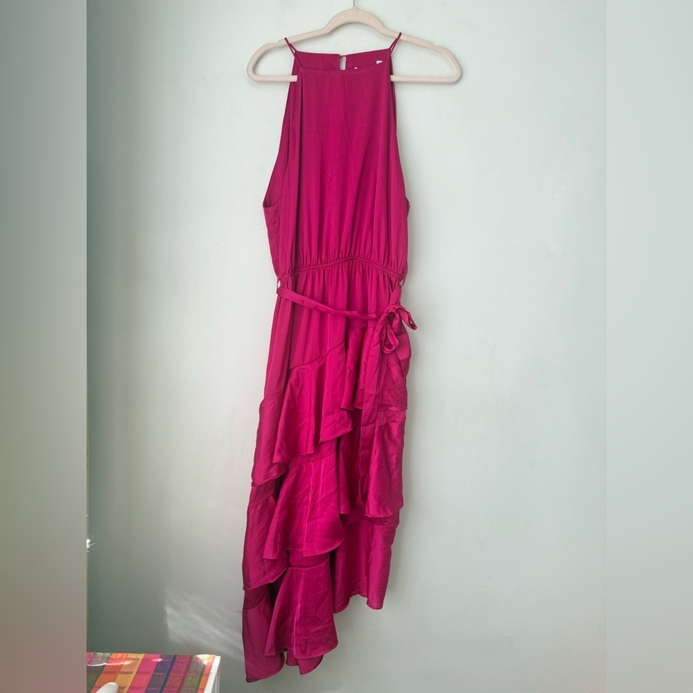 Petal & Pup Orchid Pink Satin Seychelle Ruffle Tiered Midi Dress 12